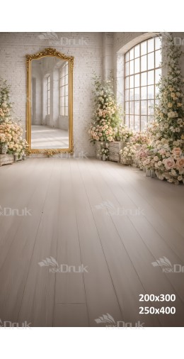 Tło fotograficzne „Jasne wnętrze z lustrem i pastelowymi różami” | 3990